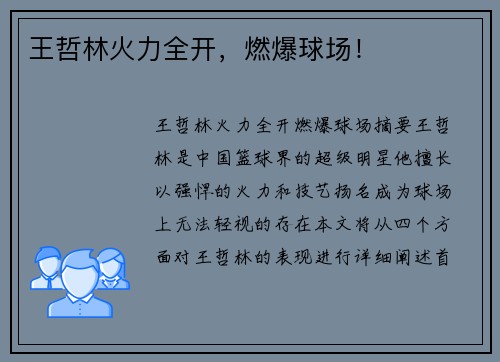 王哲林火力全开，燃爆球场！